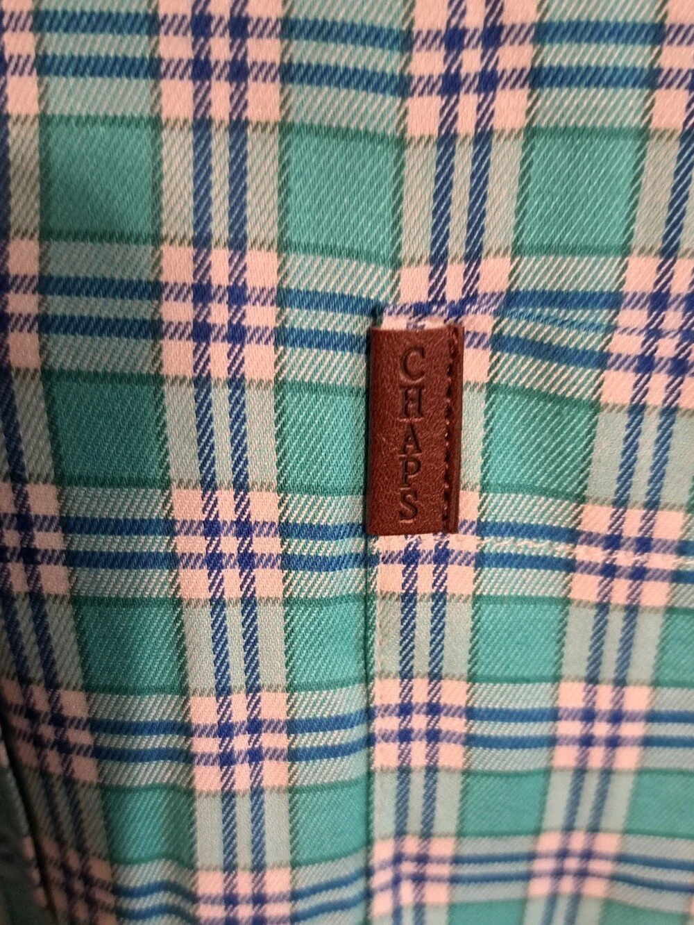 CHAPS XXL NWT Stretch Plaid Button Down Shirt Green Teal Blue White